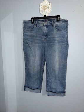 NYDJ Womens Marilyn Straight Cropped Jeans Sz 16 Blue Mid Rise Cuffed